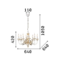 Ideal Lux Chandelier DORA SP8, 8 flames, E14, antique gold