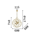 Ideal Lux Pendant luminaire KONSE, 6 flames, � 60cm, E27, satined dark gold