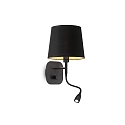 Wandleuchte NORDIK, E14 + LED-Spot 1W 3000K, mit Schalter, schwarz / innen Gold