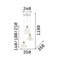 Ideal Lux Pendelleuchte LUGANO, 3-flammig, � 35cm, E27, Metall br�niert / wei�