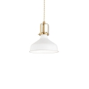 Pendant luminaire ERIS-1, E27, metal / details in satined gold / fabric coated cable, white