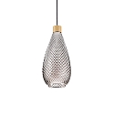 Pendelleuchte BERGEN 2, � 16cm / H 38cm, E27, Relief-Rauchglas / Holz / Schwarz