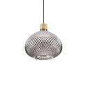 Pendelleuchte BERGEN 3, � 30cm / H 27cm, E27, Relief-Rauchglas / Holz / Schwarz