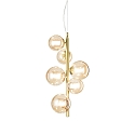 pendant luminaire PERLAGE 6 flames G9 IP20, amber, satined brass dimmable