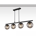 H�ngeleuchte SMOKY GLASS, schmale Balkenform, Gl�ser rund, 4-flammig, 4x E27 (exkl.), Stahl schwarz / Rauchglas