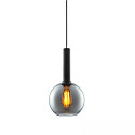 pendant luminaire INFINITY BLACK ROUND GLASS 20CM round E27 IP20, smoky colour, black dimmable