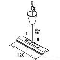 ISOLED 3-Phasen CLASSIC - Seilabh�ngung (1 Stk.) f�r Aufbau-Schiene, mit Montageplatte 12cm, inkl. Baldachin u. Stahlseil,  200cm