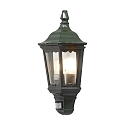 Outdoor wall luminaire FIRENZE with motion detector, E27 max. 100W, green, aluminium / clear glass