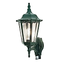 Outdoor wall luminaire FIRENZE with motion detector, E27 max. 100W, green, aluminium / clear glass