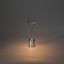 Konstsmide battery table lamp CASSIS with USB connection, with touch dimmer IP54, polished aluminium, silver dimmable