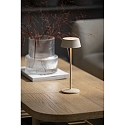 Konstsmide battery table lamp MENTON USB IP54, sand coloured, lacquered dimmable