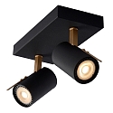 Lucide spot GRONY LED 2 flames, cylindrical GU10 IP20, gold matt, brass, black dimmable