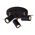spot GRONY LED 3 flames, cylindrical GU10 IP20, gold matt, brass, black dimmable
