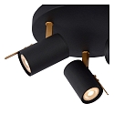 Lucide spot GRONY LED 3 flames, cylindrical GU10 IP20, gold matt, brass, black dimmable