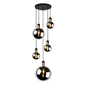 pendant luminaire JULIUS 5 flames, round E27 IP20, smoky colour, black