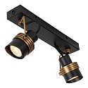 Lucide spot TUNDRAN 2 flames, square GU10 IP20, gold matt, brass, black