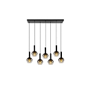 pendant luminaire MARIUS 7 flames, round E27 IP20, smoky colour, black