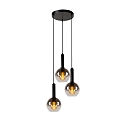 pendant luminaire MARIUS 3 flames, round E27 IP20, smoky colour, black