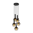 pendant luminaire MARIUS 5 flames, round E27 IP20, smoky colour, black
