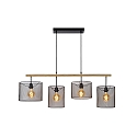 pendant luminaire BASKETT 4 flames, round E27 IP20, wood, black
