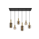 pendant luminaire JOANET 6 flames, square E27 IP20, gold matt, brass, smoky colour