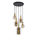 pendant luminaire JOANET 5 flames, round E27 IP20, gold matt, brass, smoky colour