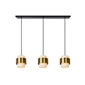 pendant luminaire FIRMIN 3 flames, cylindrical E27 IP20, gold matt, brass, opal