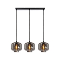 pendant luminaire MEDINE 3 flames, square E27 IP20, smoky colour, black