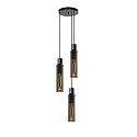 pendant luminaire ORLANDO 3 flames, cylindrical E27 IP20, smoky colour, black