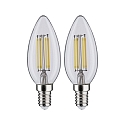 Paulmann LED Filamentlampe Kerzenform, E14, 4,8W, 4000K, 470lm, klar, 2er-Pack