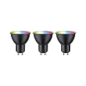 LED Smart Home Reflektorlampe ZigBee RGBW, 3er Pack, 38�, GU10, 230V, 4,8W, 2200-6500K, 350lm, dimmbar, schwarz matt