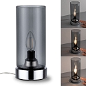 Paulmann table lamp PINJA cylindrical, with switch E14, chrome, smoky colour dimmable