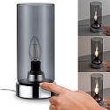 Paulmann table lamp PINJA cylindrical, with switch E14, chrome, smoky colour dimmable