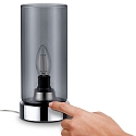 Paulmann table lamp PINJA cylindrical, with switch E14, chrome, smoky colour dimmable