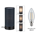 Paulmann table lamp PIA cylindrical, with switch E14, grey, black matt dimmable