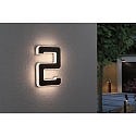 Paulmann LED Solar-Hausnummer, IP44, indirekt, 3000K, 20lm, Akku wechselbar, schwarz, Ziffer 2