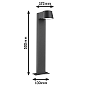 Paulmann LED Pollerleuchte CAPEA, IP44, 50cm, 6W 2200K 450lm 98�, schaltbar, Aluminium, anthrazit / klar