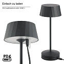 SIGOR LED-Akku-Tischleuchte FACETTA, mit Kontakt-Ladestation + USB-C, IP44, 1.3W 2200K/2700K (FlexMood), dimmbar, nachtschwarz