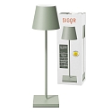 SIGOR LED-Akku-Tischleuchte NUINDIE USB-C, IP54, rund, 38cm, 2.2W 2200K/2700K (FlexMood), mit Touch-Dimmer + USB-C, salbeigr�n