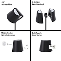 SIGOR LED Akku-Tischleuchte NUINDIE TANGO, IP20, 2.2W (Flex-Mood), 2200K/2700K, 168/197lm, rund, dimmbar, graphitgrau