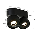 Mexlite ceiling luminaire FEZ 2 flames, oval, swivelling, rotatable, set back IP20, black matt dimmable
