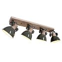 Wand- und Deckenleuchte GEARWOOD, 4-flammig, 4x E27, Kautschuk-Holz natur / Metall, gr�n gl�nzend / innen wei�