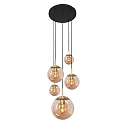 pendant luminaire BOLLIQUE 5 flames E27 IP20, amber, brass, black dimmable