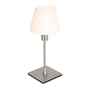 Steinhauer Tischleuchte ANCILLA, 33cm, mit kurzem Schirm, E14, mit Touch-Dimmer, stahl geb�rstet / Opalglas wei�