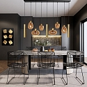 Steinhauer pendant luminaire REFLEXION 9 flames GU10 + E27 IP20, brass dimmable