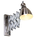Wandleuchte SPRING mit Scheren-Armatur, E27, mit Euro-Steckerkabel + Schalter + Drehdimmer, verstellbar, Stahl geb�rstet