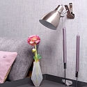 Steinhauer Klemmleuchte SPRING, E27, Euro-Steckerkabel mit Schnurschalter, dreh- und neigbar, Stahl geb�rstet / Details chrom