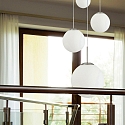 Steinhauer Steinhauer Pendant luminaire BOLLIQUE, 5 flames, glasskugeln white, fitting silver