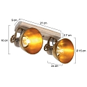 Mexlite Wand- und Deckenleuchte GEARWOOD, 2-flammig, 2x E27, Kautschuk-Holz natur / Metall, bronze