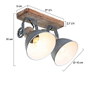 Mexlite Wand- und Deckenleuchte GEARWOOD, 2-flammig, 2x E27, Kautschuk-Holz natur / Metall, grau matt / innen wei�